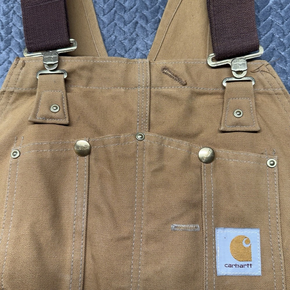 Carhartt Bib Overalls Men's 42 x 30 (28.5) Tan Arctic Quilt R03 BRN USA Made VTG - Picture 2 of 16